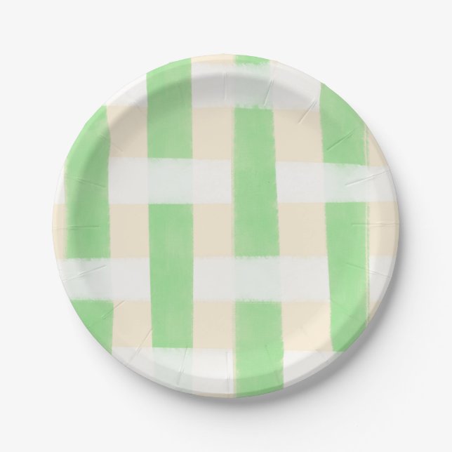 Plato De Papel Verano de Cuadros Verdes (Anverso)