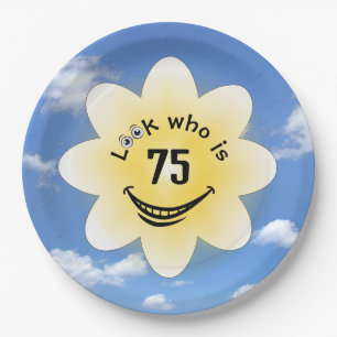 Plato De Papel Verano del 75° cumpleaños Sunshine y nubes