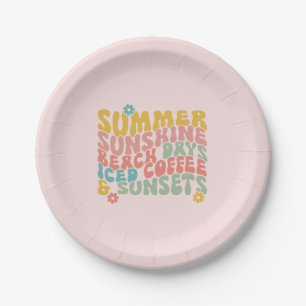 Plato De Papel Verano Diciendo Retro Beach Helado Café Sunsets