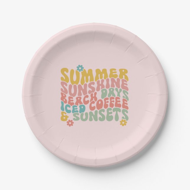 Plato De Papel Verano Diciendo Retro Beach Helado Café Sunsets (Anverso)