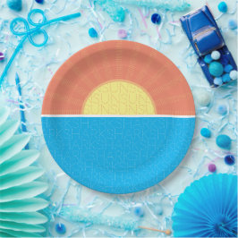 Plato De Papel Verano divertido de sol y tiburones