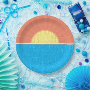 Plato De Papel Verano divertido de sol y tiburones