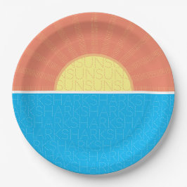 Plato De Papel Verano divertido de sol y tiburones