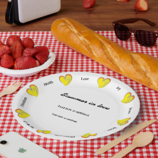 Plato De Papel Verano en el amor -Playa o Lago- Texto central per