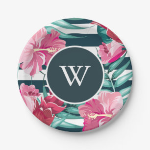 Plato De Papel Verano exótico personalizado rayado floral