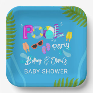 Plato De Papel Verano Fiesta Neutral Baby Shower Pool