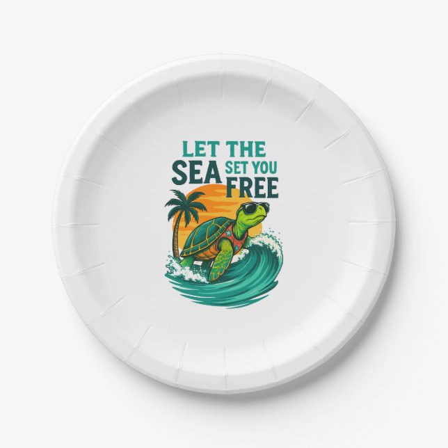 Plato De Papel Verano Guay - Vibes de tortugas marinas (Anverso)