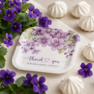 Plato De Papel Verano Morado Flores Violetas Delicadas Gracias