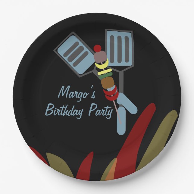 Plato De Papel Verano Parque de Cocinas Kabobs Cumpleaños     (Anverso)