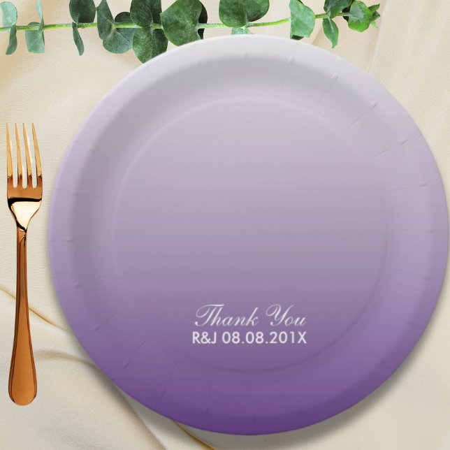 Plato De Papel verano romántico moderno lilac boda púrpura oscuro (modern romantic summer lilac ombre purple wedding paper plates)