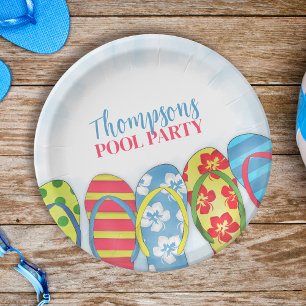 Plato De Papel Verano tropical dulce Flip Flops piscina Fiesta Di