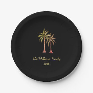 Plato De Papel Verano Tropical Palm Trees Piscina Fiesta Negro