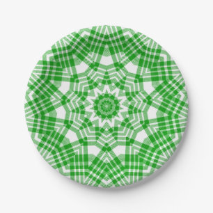 Plato De Papel Verano verde en Kaleidoscopio blanco