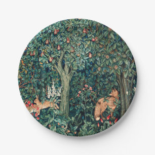Plato De Papel VERDAD, ANIMALES FORESTALES Hares, Fox, Floral Ver