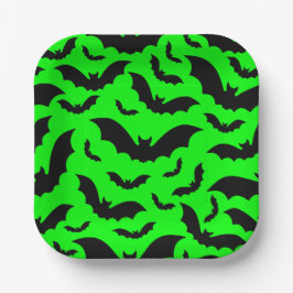 Plato De Papel verde ácido murciélagos vampiros de halloween góti