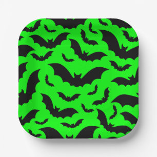 Plato De Papel verde ácido murciélagos vampiros de halloween góti