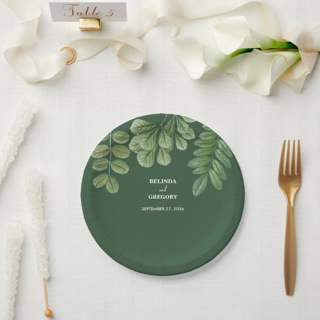 Plato De Papel Verde acuático moderno Boda verde esmeralda (Boda)