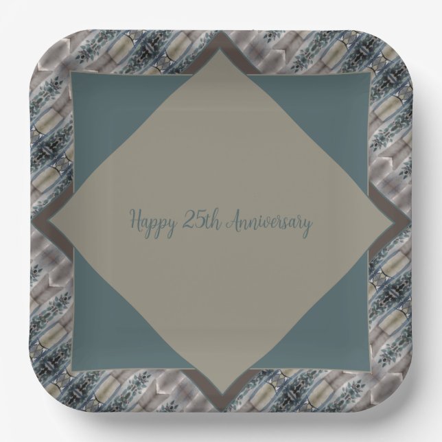 Plato De Papel Verde azulado con marrón gris (Anverso)