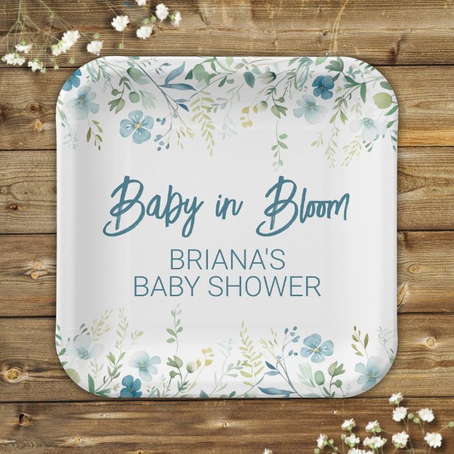Plato De Papel Verde azulado Wildflowers Boy Baby Shower (Subido por el creador)
