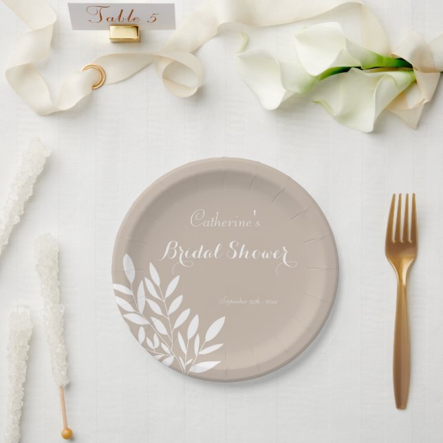 Plato De Papel Verde beige mínimo ducha de novia (Boda)