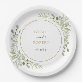 Plato De Papel Verde Botánico Foliage Elegante Boda de Oro