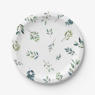 Plato De Papel Verde botánico hojas acuarela Despedida de soltera