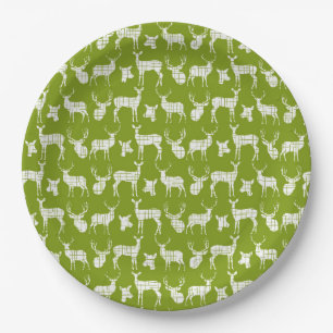 Plato De Papel Verde con placas de papel de ciervo blanco