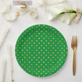 Plato De Papel Verde con puntos Purpurinas de oro