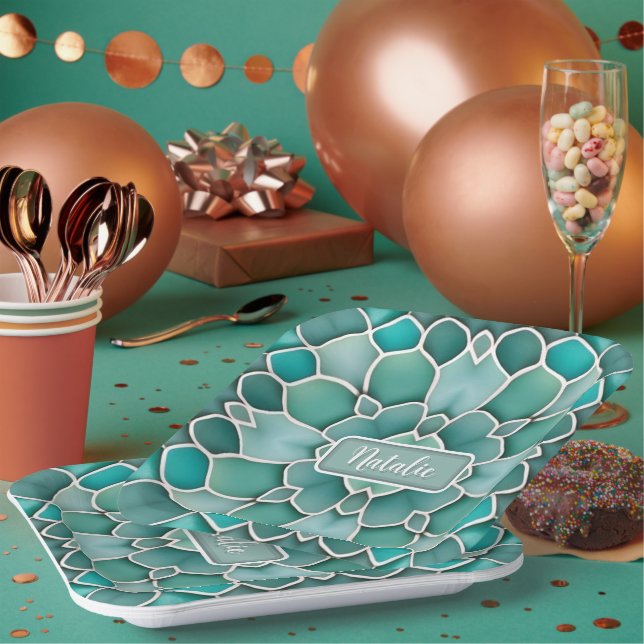 Plato De Papel Verde de cristal de mar: temática oceánica, de pla (Multi)