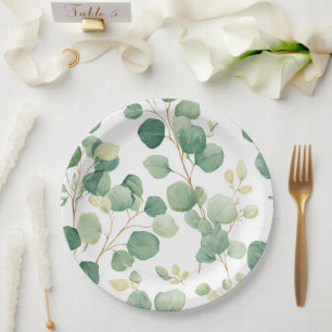 Plato De Papel Verde de eucalipto Patrón elegante