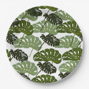 Plato De Papel Verde de hoja de monastera tropical