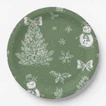 plato de papel verde de Navidad toile