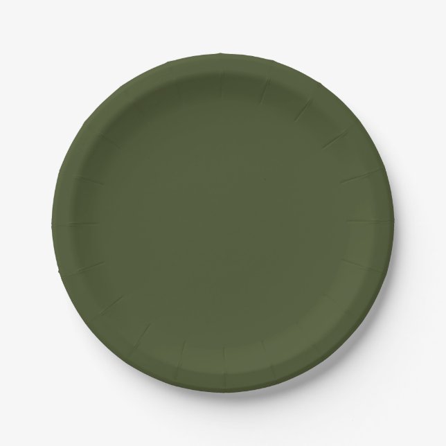 Plato De Papel Verde Ejército Color Sólido (Anverso)