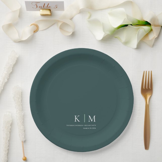 Plato De Papel Verde Esmeralda y Blanco—Boda- (Boda)