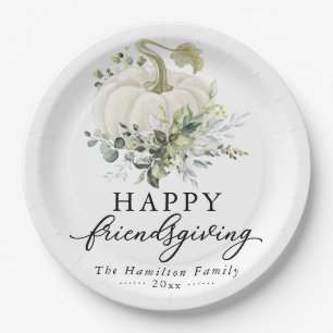 Plato De Papel Verde Eucalyptus Blanco Calabaza Amistad