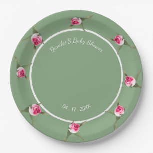 Plato De Papel Verde floral personalizado