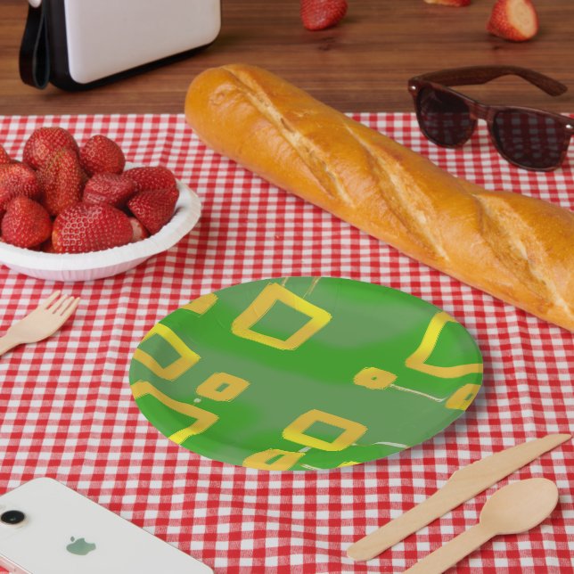 Plato De Papel Verde geométrico (Picnic)