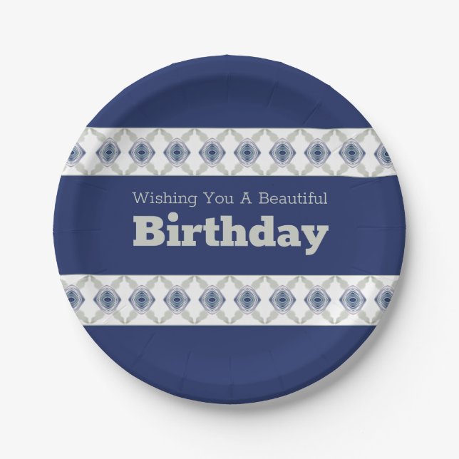 Plato De Papel Verde Gris Azul Y Blanco (Anverso)