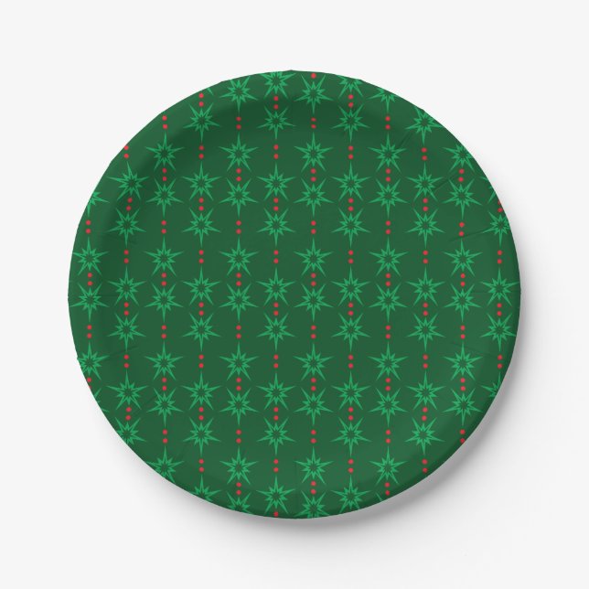 Plato de papel verde guirnalda Mid Mod de 7" (Anverso)