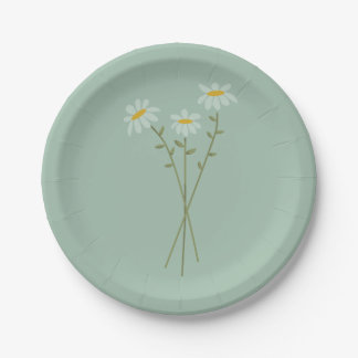 Plato de papel verde Modern Daisy
