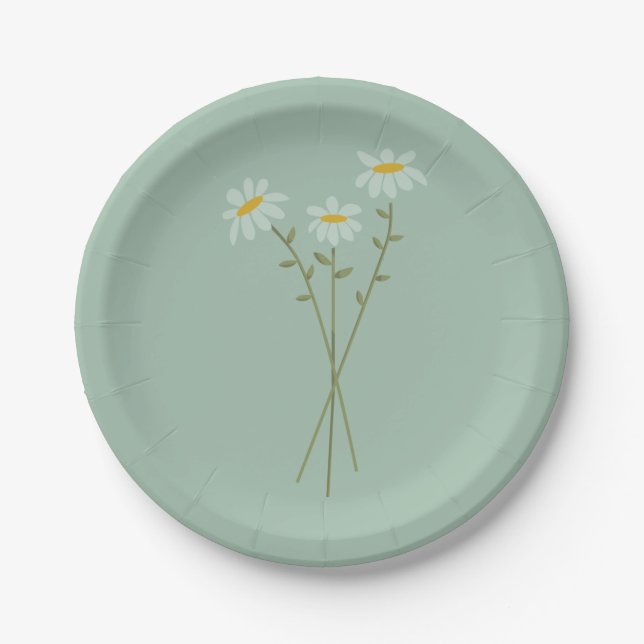 Plato de papel verde Modern Daisy (Anverso)
