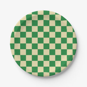 Plato De Papel Verde oscuro controlado y beige