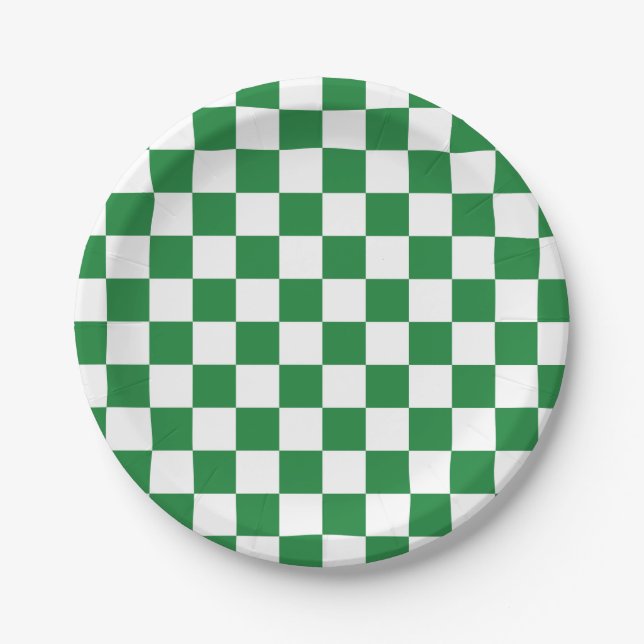 Plato De Papel Verde oscuro y blanco a cuadros (Anverso)