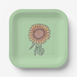 Plato De Papel Verde pálido de girasol