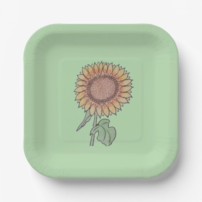 Plato De Papel Verde pálido de girasol (Anverso)