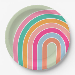 Plato De Papel Verde pastel arcoiris