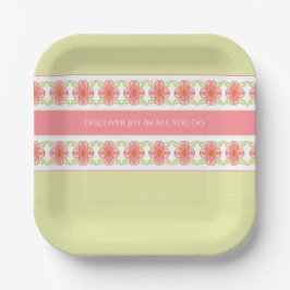 Plato De Papel Verde Pastel Y Rosa