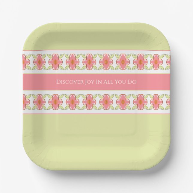 Plato De Papel Verde Pastel Y Rosa (Anverso)