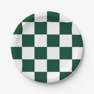 Plato De Papel Verde perenne Cuadros verde/ blanco