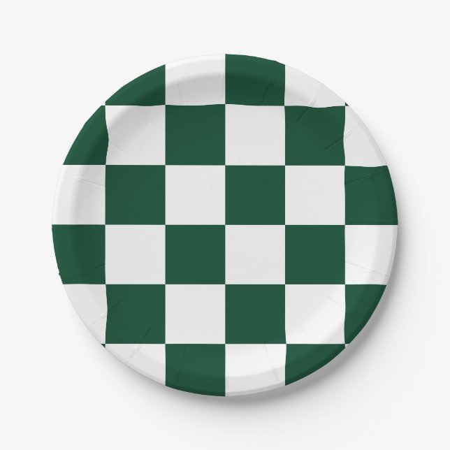 Plato De Papel Verde perenne Cuadros verde/ blanco (Anverso)